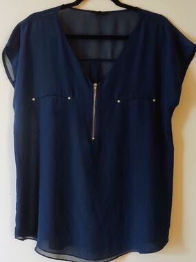 Women's Mine Too Blue V-Neck Zip Front Blouse 2XL